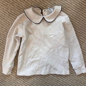 Little English White Long-Sleeve Top with Navy-Trim Peter Pan Collar